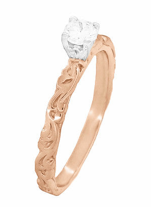 Art Deco 14 Karat Rose Gold Sculptural Scrolls White Sapphire Solitaire Engagement Ring - Item: R639RWS - Image: 3
