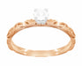Art Deco 14 Karat Rose Gold Sculptural Scrolls White Sapphire Solitaire Engagement Ring