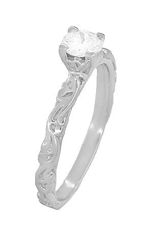 Art Deco Scrolls White Sapphire Engagement Ring in 14 Karat White Gold - Item: R639WWS - Image: 3