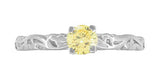 Art Deco Scrolls Fancy Yellow Diamond Engagement Ring in 14 Karat White Gold