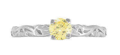 Art Deco Scrolls Fancy Yellow Diamond Engagement Ring in 14 Karat White Gold - Item: R639WYD - Image: 4