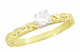 14 Karat Yellow Gold Art Deco Carved Scrolls Solitaire Diamond Engagement Ring
