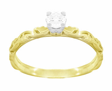 Yellow Gold Art Deco Scrolls Vintage Style Solitaire White Sapphire Engagement Ring - Item: R639YWS - Image: 3