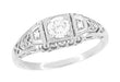 Art Deco Filigree 1/4 Carat Certified Diamond Platinum Engagement Ring - Low Profile