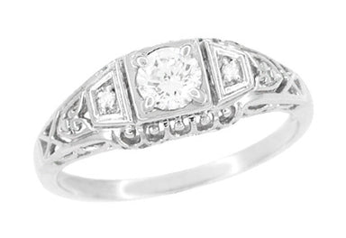 Art Deco Filigree 1/4 Carat Certified Diamond Platinum Engagement Ring - Low Profile - alternate view