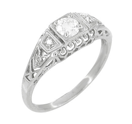 Art Deco Filigree Palladium Diamond Engagement Ring - Item: R640PDM - Image: 3