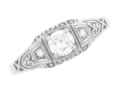 Art Deco Filigree Palladium Diamond Engagement Ring - Item: R640PDM - Image: 4