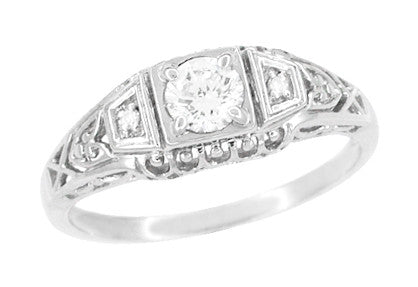 Art Deco Filigree Palladium Diamond Engagement Ring