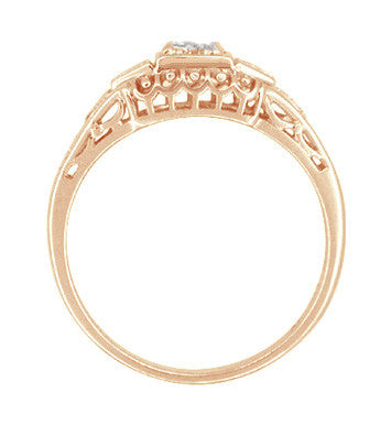 Art Deco Filigree Diamond Engagement Ring in 14 Karat Rose ( Pink ) Gold - Item: R640R - Image: 3