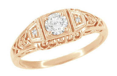 Art Deco Filigree Diamond Engagement Ring in 14 Karat Rose ( Pink ) Gold