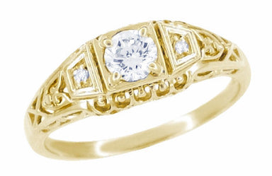 Art Deco Filigree Diamond Engagement Ring in 14 Karat Yellow Gold - alternate view