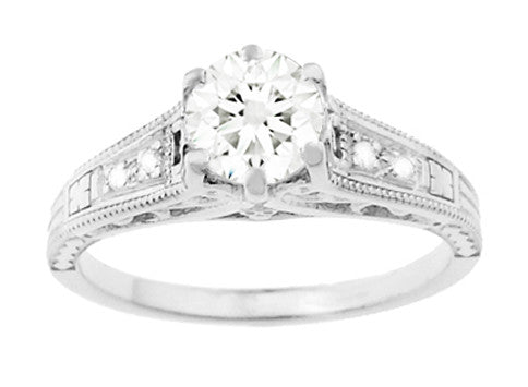 Art Deco Antique Style 3/4 Carat Diamond Filigree Engagement Ring in 14 Karat White Gold - Item: R643-LC - Image: 4