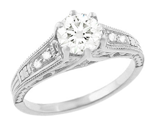 Art Deco 3/4 Carat Filigree Diamond Engagement Ring in Platinum - Item: R643P - Image: 2