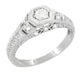Filigree Engraved Hexagon Art Deco 1/4 Carat Diamond Engagement Ring in 14 Karat White Gold | Low Profile Engagement