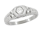 Art Deco Engraved Filigree Heirloom Diamond Engagement Ring in Platinum