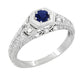 Art Deco Filigree Sapphire and Diamond Engagement Ring in 14 Karat White Gold | Antique Inspired Low Profile Ring