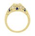 Antique Style Yellow Gold Art Deco Dome Filigree Diamond Engagement Ring with Side Blue Sapphires