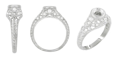 Art Deco Filigree Engagement Ring Setting in 14 Karat White Gold for a 1/4 - 1/3 Carat Diamond - alternate view