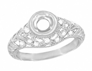 Art Deco Filigree Engagement Ring Setting in 14 Karat White Gold for a 1/4 - 1/3 Carat Diamond
