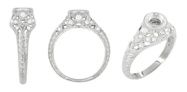Art Deco Filigree Platinum Engagement Ring Setting for a 1/4 - 1/3 Carat Diamond - alternate view