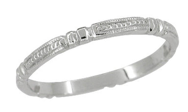 Art Deco Beads and Bars Thin Wedding Band in 14K White Gold