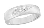 Mid Century Modern Grooved Mens Diamond Wedding Ring in 14K White Gold
