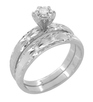 Radiant Stars Diamond Engagement Ring and Wedding Band Set in 14 Karat White Gold - alternate view
