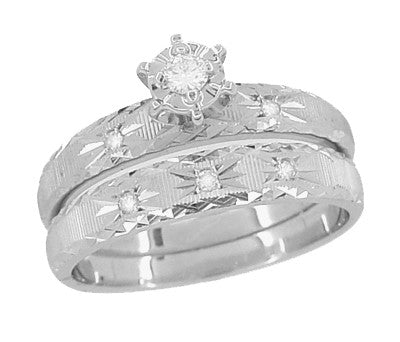 Radiant Stars Diamond Engagement Ring and Wedding Band Set in 14 Karat White Gold