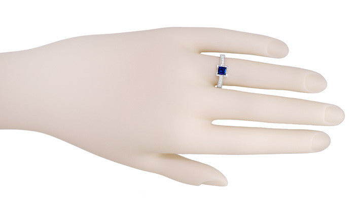 Art Deco 3/4 Carat Princess Cut Sapphire and Diamond Engagement Ring in Platinum - Item: R660SP - Image: 3