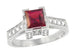 Art Deco 1/2 Carat Square Ruby and Diamonds Engagement Ring in 18K White Gold