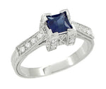 Art Deco 1/2 Carat Princess Cut Blue Sapphire and Diamond Engagement Ring in Platinum