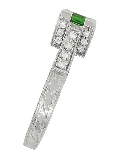 Art Deco 0.68 Carat Princess Cut Tsavorite Garnet and Diamond Engagement Ring in 18 Karat White Gold - Item: R661TS - Image: 4