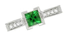 Art Deco 0.68 Carat Princess Cut Tsavorite Garnet and Diamond Engagement Ring in 18 Karat White Gold