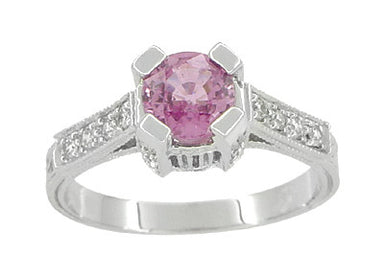 Art Deco Pink Sapphire Castle Engagement Ring in 18 Karat White Gold - alternate view