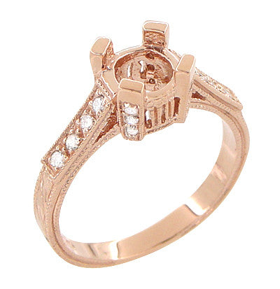 Art Deco 3/4 Carat Diamond Filigree Citadel Engagement Ring Semimount in 14 Karat Rose Gold - Item: R663R - Image: 3