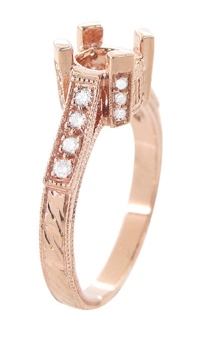 Art Deco 3/4 Carat Diamond Filigree Citadel Engagement Ring Semimount in 14 Karat Rose Gold - Item: R663R - Image: 4