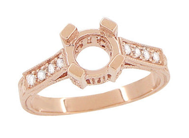 Art Deco 3/4 Carat Diamond Filigree Citadel Engagement Ring Semimount in 14 Karat Rose Gold - alternate view