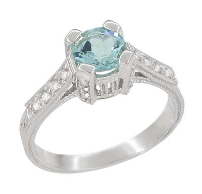 Art Deco Engraved Castle Vintage Carat Aquamarine Engagement