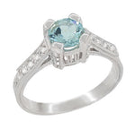 Art Deco Citadel Filigree 1 Carat Aquamarine Engagement Ring in 14 or 18 Karat White Gold