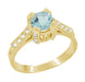 Art Deco Engraved Antique Castle Yellow Gold 1 Carat Aquamarine Engagement Ring with Side Diamonds- R664YA
