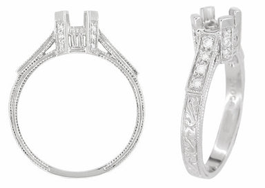 Art Deco 3/4 Carat Diamond Filigree Platinum Castle Engagement Ring Mounting for a Round or Asscher Diamond - alternate view