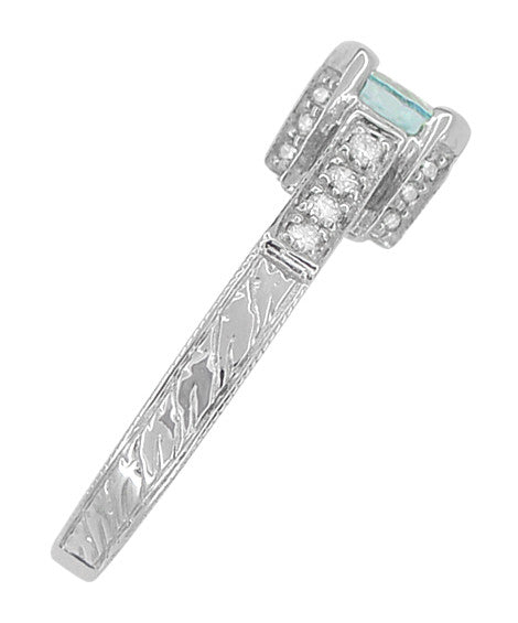 Art Deco Castle 3/4 Carat Aquamarine Engagement Ring in Platinum - Item: R665A - Image: 6