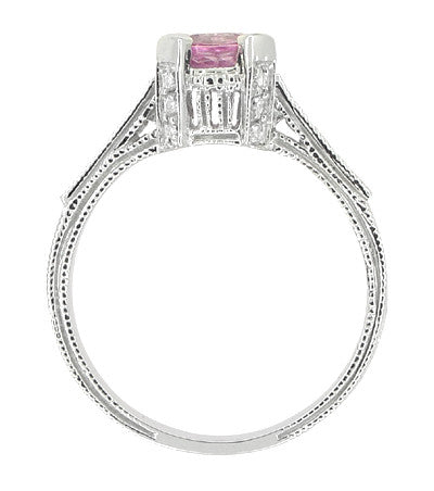 Art Deco 1 Carat Pink Sapphire Engraved Castle Engagement Ring in Platinum - Item: R665PS - Image: 6