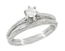 Art Deco Engraved Scrolls White Sapphire Engagement Ring and Wedding Ring Set in 14 Karat White Gold