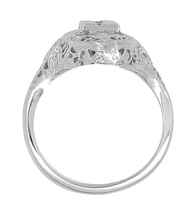 Art Deco Filigree Lozenge Shape Hearts & Diamonds Cocktail Ring in 14 Karat White Gold - Item: R671 - Image: 4