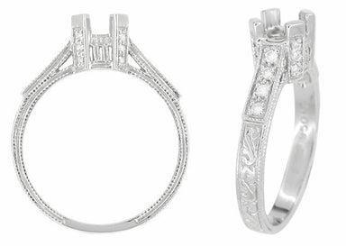 Platinum Art Deco Engraved Filigree Citadel 1 Carat Diamond Engagement Ring Mounting - alternate view