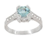 Art Deco Engraved Citadel 1 Carat Aquamarine Engagement Ring in Platinum