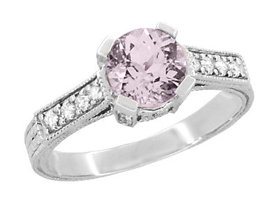 Art Deco 1 Carat Pink Tourmaline Citadel Engagement Ring in Platinum