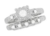 Lucky Clover Retro Moderne White Sapphires Wedding Set in 14K White Gold