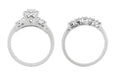 Lucky Clover Retro Moderne White Sapphires Wedding Set in 14K White Gold